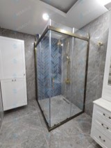Bronz profilli köşe duşakabin, lacivert balıksırtı seramik
