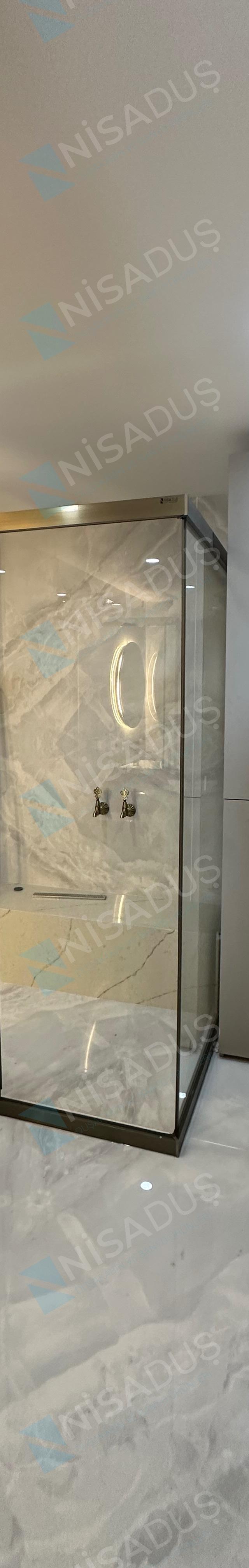 Buluklu Villaları banyo çalışması, köşe duşakabin ve banyo dolabı, Mersin